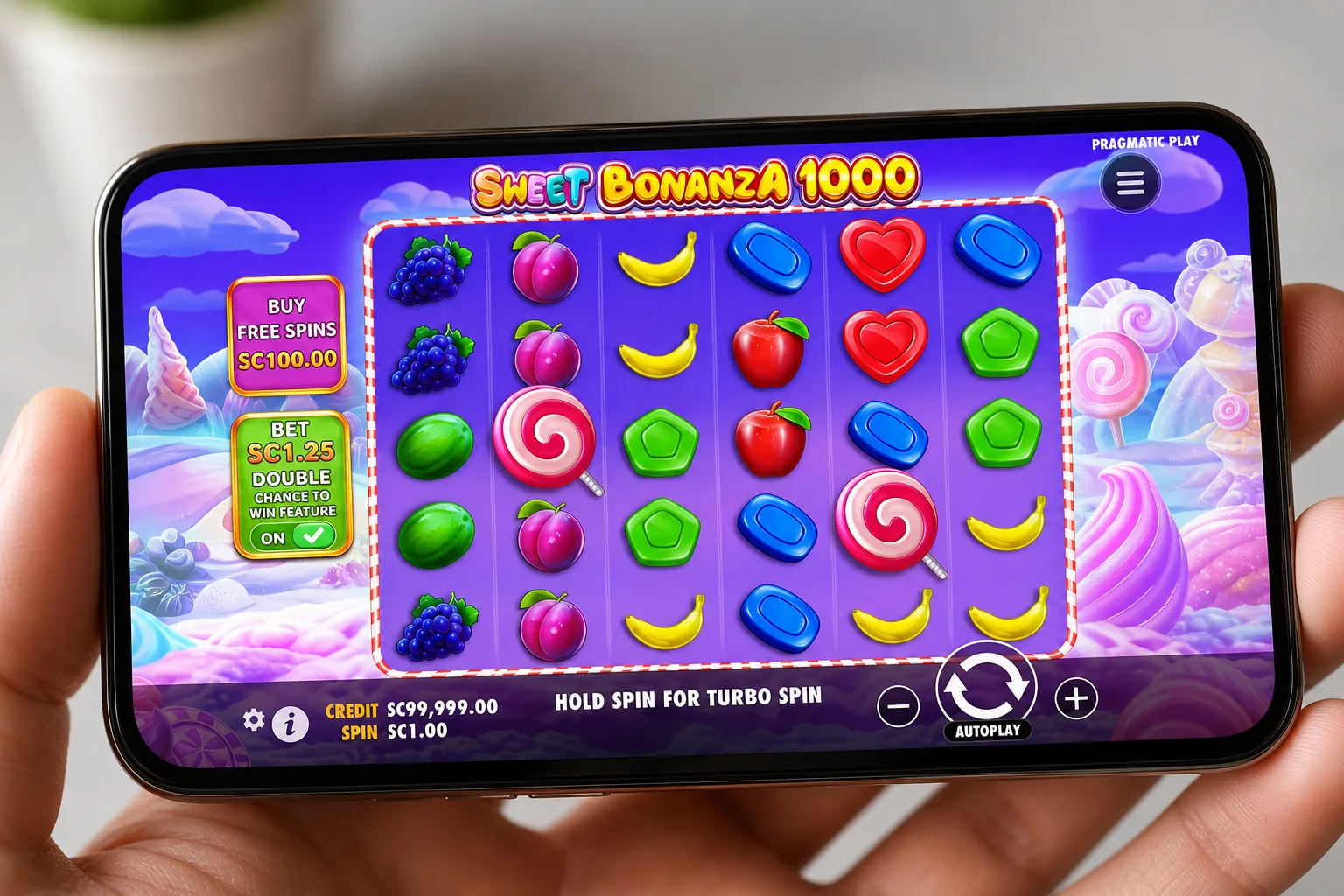 Sweet Bonanza 1000 Screenshot - Reel Grid With Multiplier Symbols During a Winning Spin